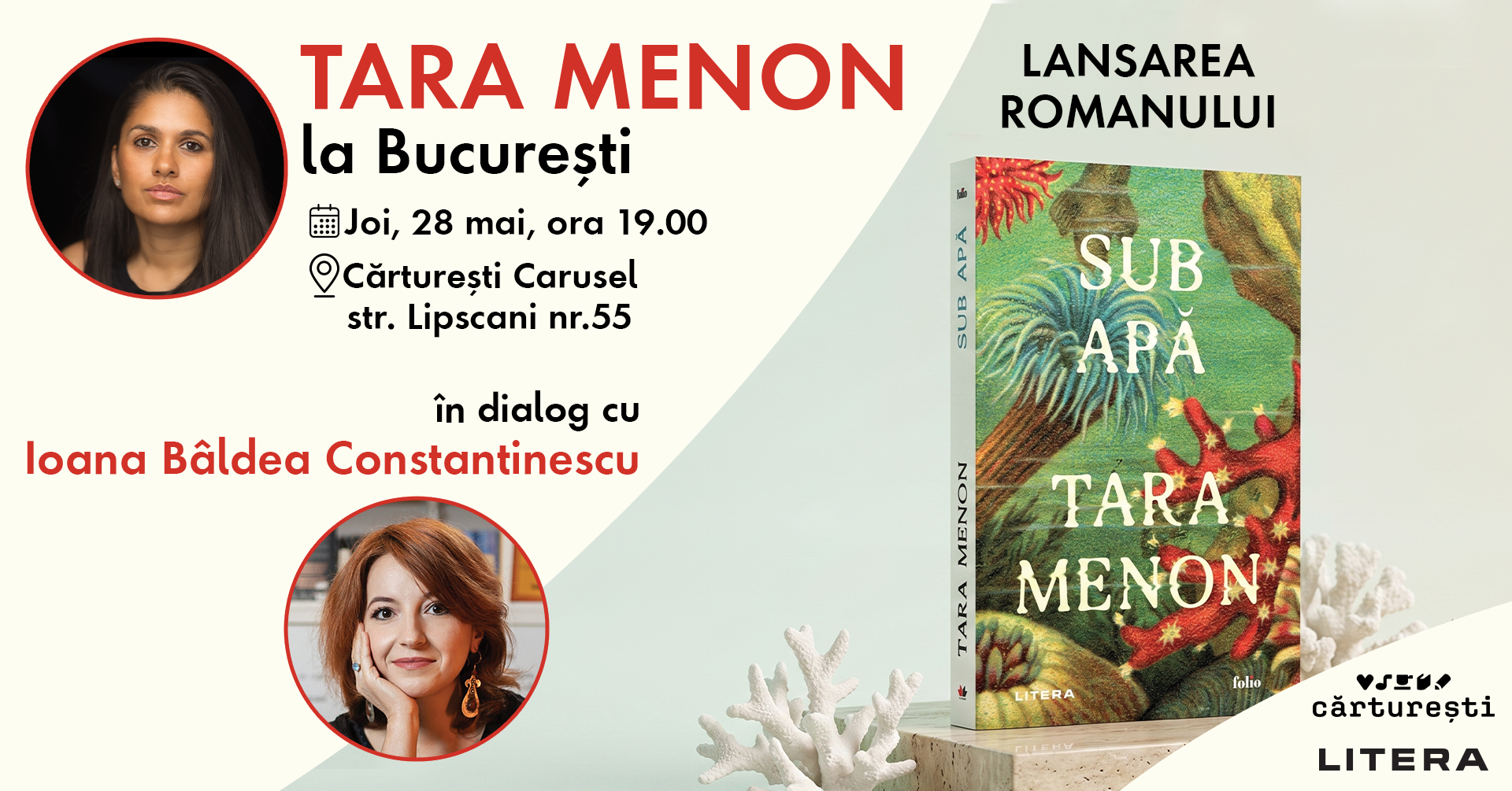 Tara Menon vine la București. Lansarea romanului „Sub apă“ și dialog cu Ioana Bâldea Constantinescu la Cărturești Carusel – joi, 28 mai, ora 19.00