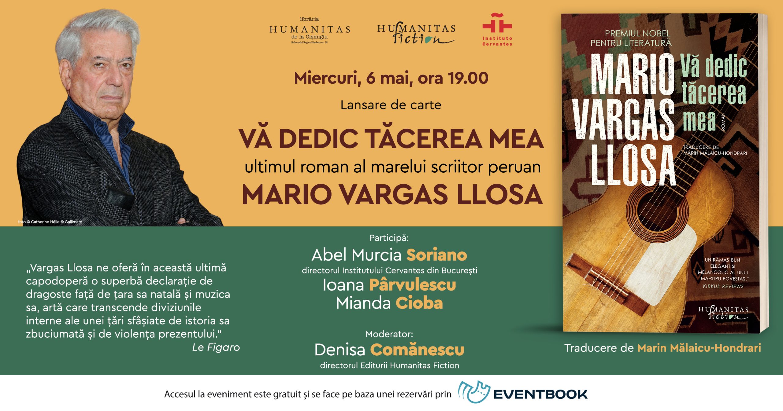 Lansare de carte: „Vă dedic tăcerea mea“, ultimul roman al marelui scriitor peruan Mario Vargas Llosa