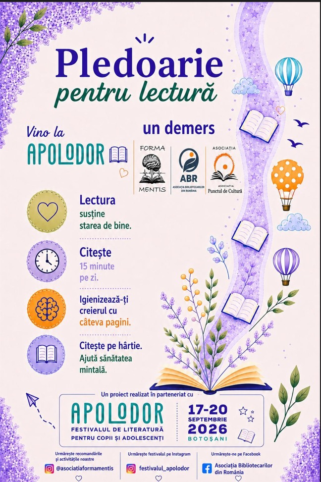 COMUNICAT DE PRESĂ: Festivalul APOLODOR susține campania „Pledoarie pentru lectură”