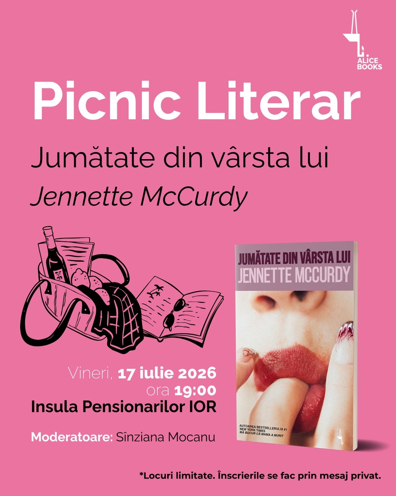 Editura Alice Books lansează seria de evenimente Picnicuri literare, cu debutul în beletristică al mult iubitei actrițe Jennette McCurdy, «Jumătate din vârsta lui»