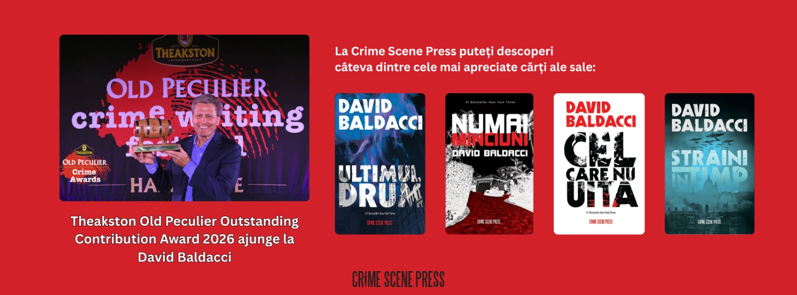 Unul dintre cei mai mari autori de thriller ai lumii, publicat în România la Crime Scene Press, primește prestigiosul Theakston Outstanding Contribution Award 2026