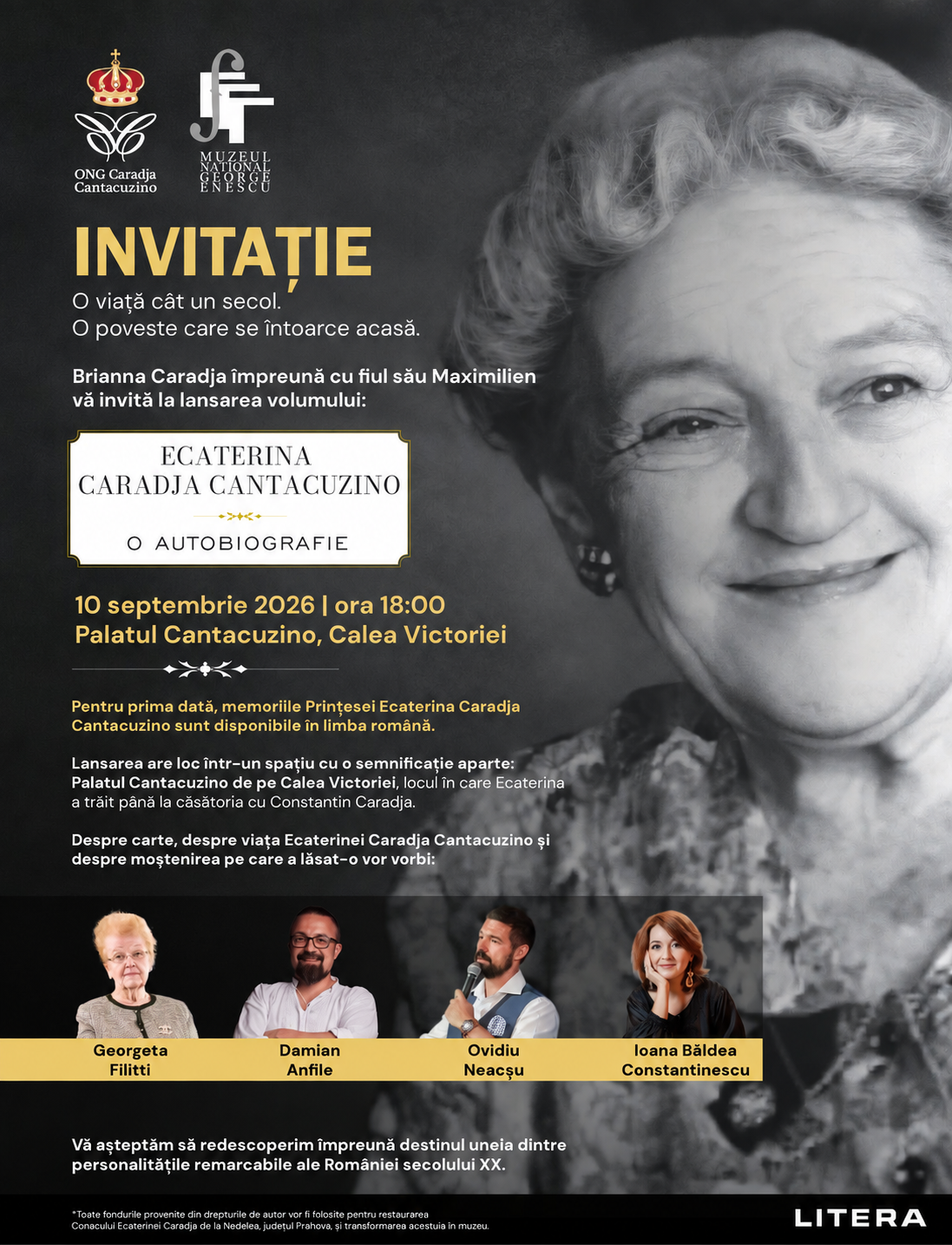 Lansarea volumului „Ecaterina Caradja Cantacuzino — O autobiografie” la Palatul Cantacuzino (Muzeul George Enescu) – joi, 10 septembrie, ora 18.00