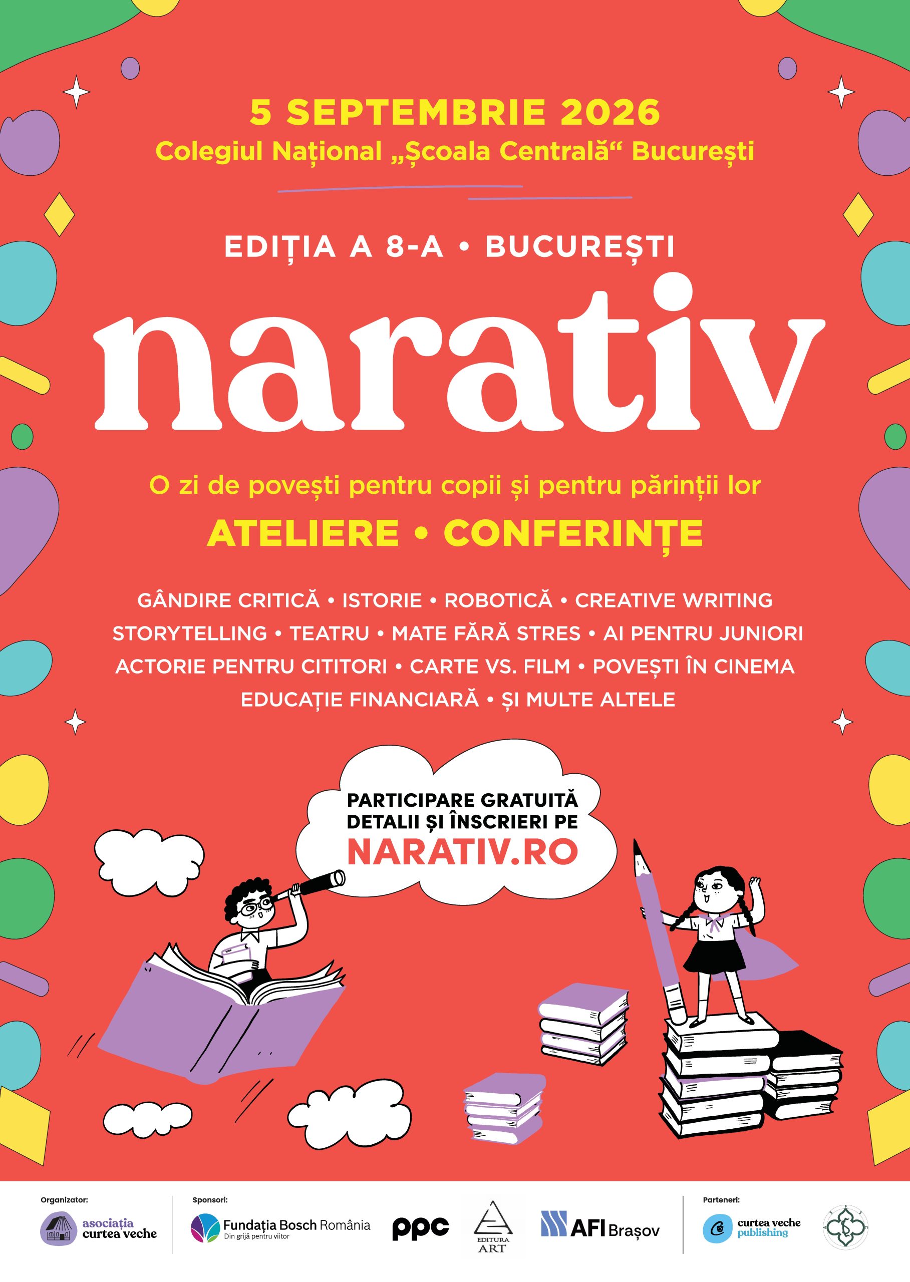COMUNICAT DE PRESĂ: NARATIV – Festivalul de lectură pentru copii – revine pe 5 septembrie 2026, la Colegiul Național „Școala Centrală“ din București