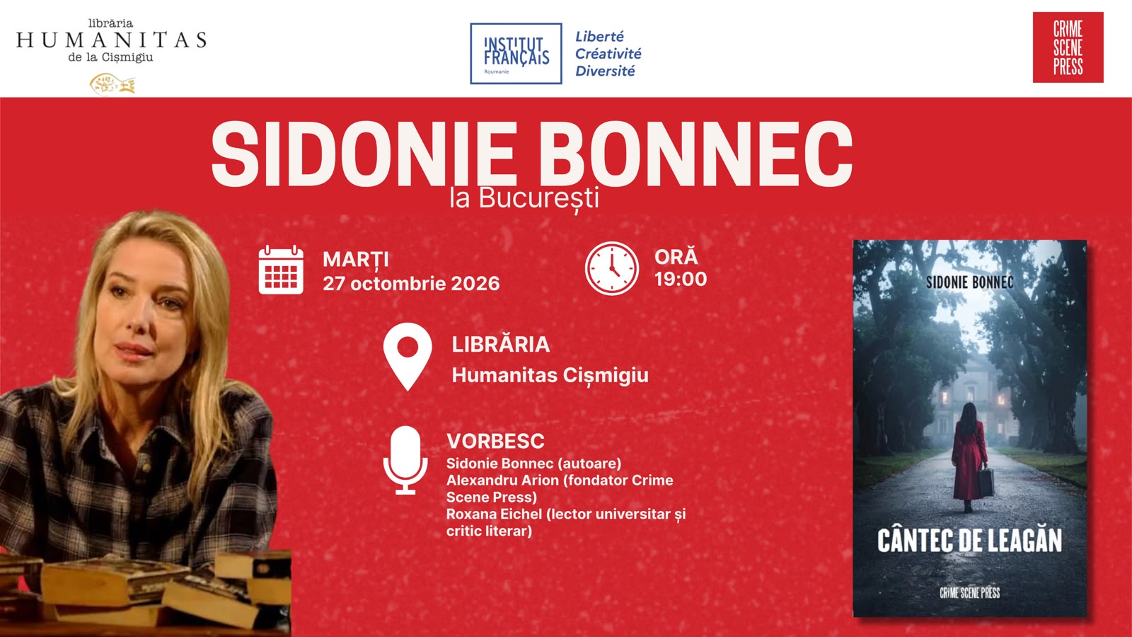 Sidonie Bonnec, jurnalistă și prezentatoare TV franceză, vine în România pentru lansarea romanului „Cântec de leagăn”