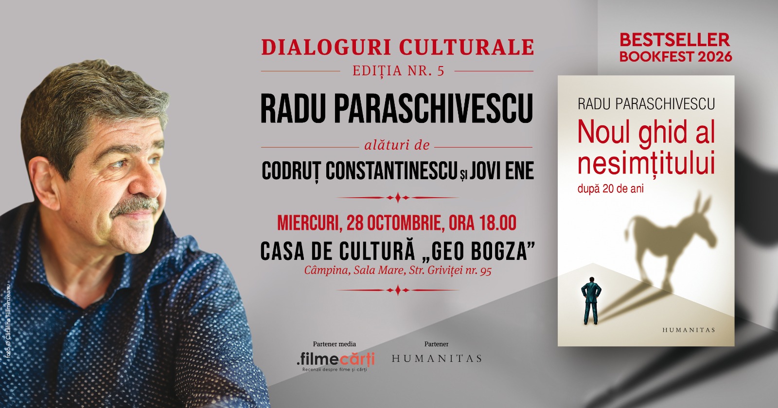 Radu Paraschivescu la Câmpina cu „Noul ghid al nesimțitului” – Dialoguri culturale ediția nr. 5