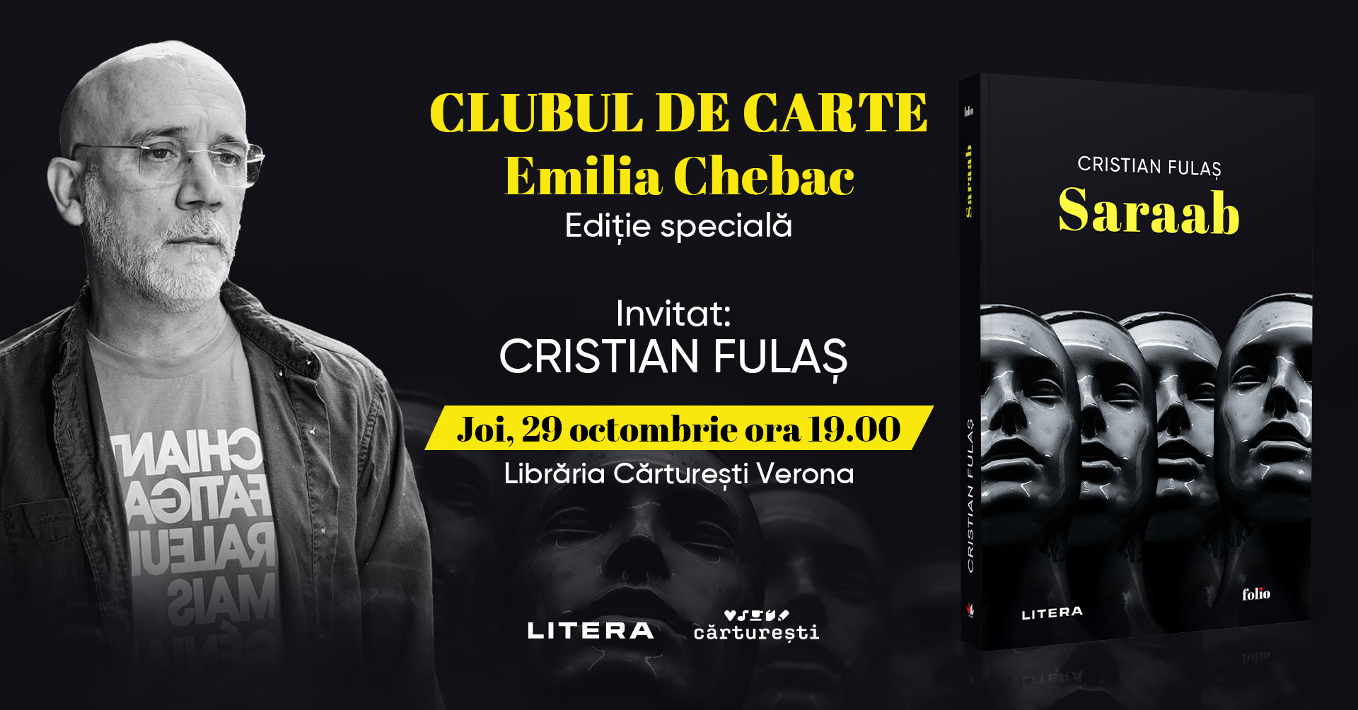 Cristian Fulaș lansează la București noul său roman „Saraab“ – joi, 29 octombrie, ora 19.00 la Cărturești Verona